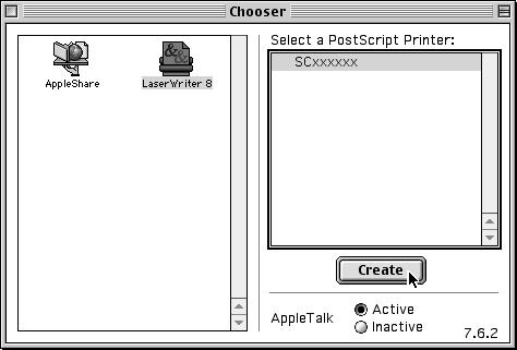 Vložte "Software CD-ROM" s označením "Disc " na prednej strane CD-ROM. 8 9 Zvoľte [Chooser] z menu Apple. Vytvorte tlačiareň. Kliknite dvakrát na ikonu [CD-ROM] ( ) na pracovnej ploche.