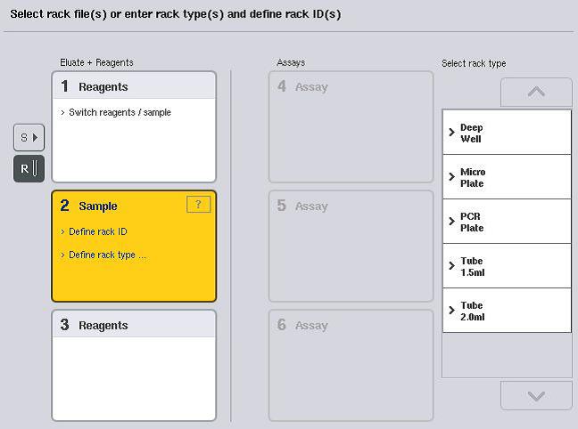 Blok 2 sa automaticky vopred zvolí na obrazovke Sample Rack(s) (Stojan (stojany) na vzorky) a je zvýraznený tmavo žltou farbou.