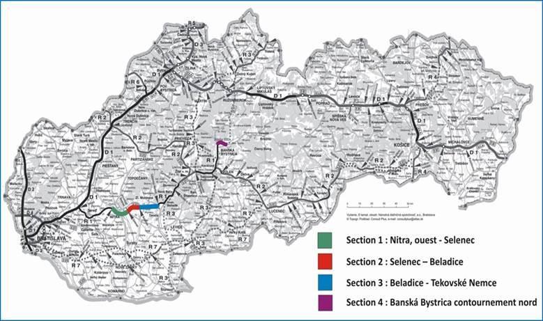 Úseky projektu: Rýchlostná cesta R1: Nitra západ Tekovské Nemce Rýchlostná cesta R1: Banská Bystrica, severný obchvat PPP model: DBFOM: projektovanie,