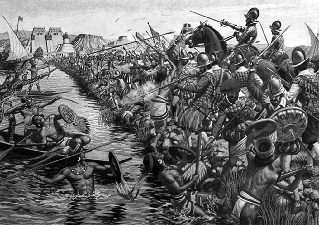 SKRYTÝ NEPRIATEĽ V NOVOVEKU 123 Španieli dobýjajú Tenochtitlan. Do Mexika sa pravé kiahne dostali v roku 1520 z Kuby s trestnou výpravu Pánfila de Narváez.