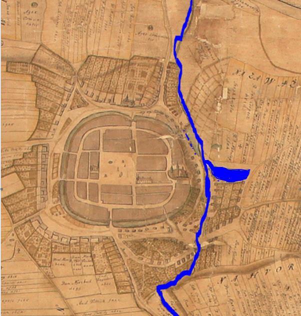 Fotografie ukazujú stav potoka Všivák v terajšom Sade SNP v minulosti a výrez z mapy Žiliny z roku 1747 od Michala Ruttkaya-Nedeckého, zobrazujúci vodný tok