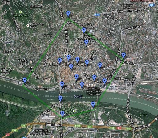 Obrázok 6: Návrh rozmiestnenia staníc Zdroj: (BA, 2013) O alternatívu mestského systému bike sharingu sa v Bratislave postarali združenia Cyklokoalícia a Cyklokuchyňa vybudovaním komunitného systému