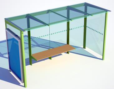 skla hr. 8 mm, strecha polykarbonát hr. 10 mm 1,7 x 4,0 m FB-01-40 F-BUS-40-CLV vrátane citylightu Ooceľová konštrukcia+prášková vypaľovaná farba, zadná a bočné steny z bezp. skla hr.
