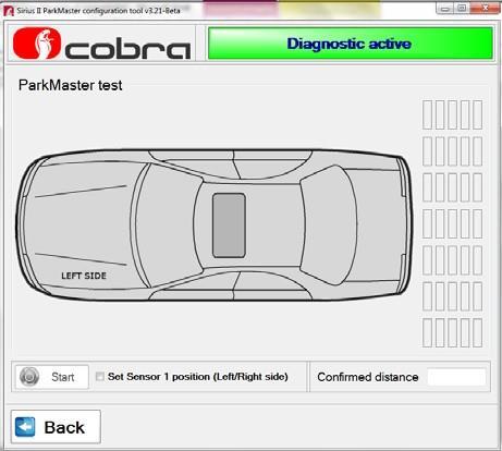 Testovanie ParkMaster na vozidle Funkcia Otestovanie parkovacieho systému na vozidle vám umožňuje zobraziť funkčnosť systému v reálnom čase.