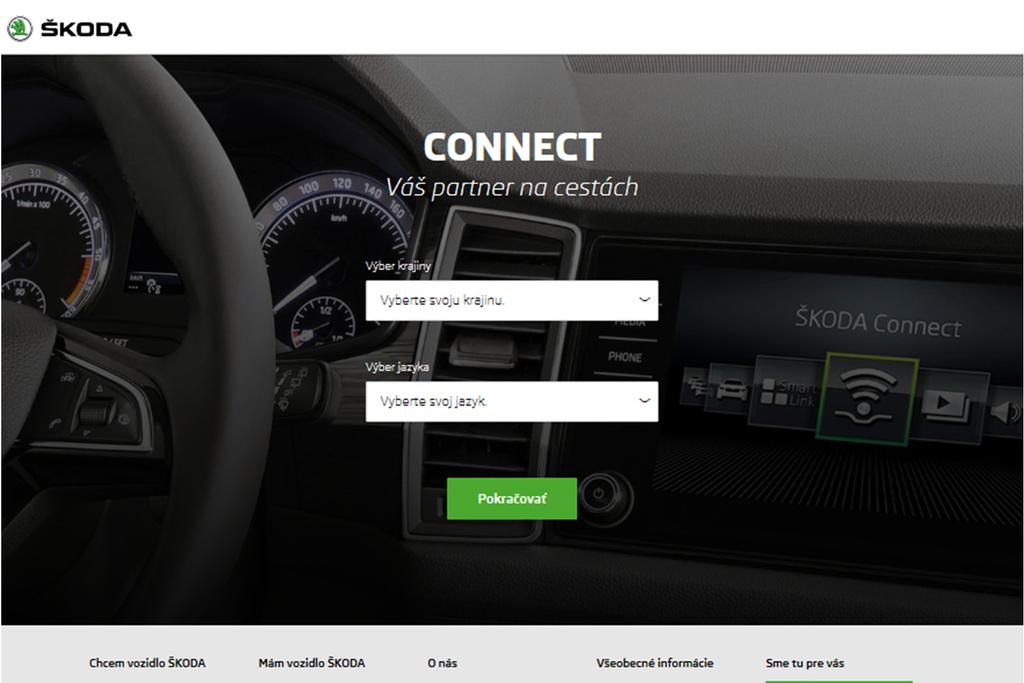 Portál Connect Využívanie online služieb ŠKODA Connect vyžaduje predchádzajúcu registráciu používateľa a vozidla na internetovej stránke portálu Connect, ako aj
