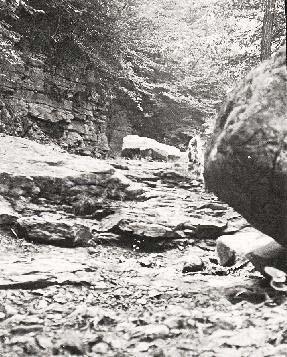Obrázok 1 Pohľad na vyerodované dno až na materskú horninu bystriny Hrondín v km 4,240, stav v r.