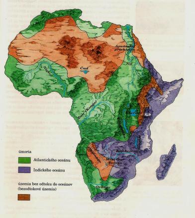 VODSTVO na vodstvo má vplyv nerovnomerné rozloženie zrážok bezodtokové územia Sahara, SV + JV Afrika (Okawango) JV Afrika - korytá občasných riek vádí slané jazerá šoty artézske vody v oázach