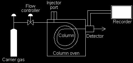 indikované detektorom. Signál detektoru sa vyhodnocuje a z časového priebehu intenzity signálu sa určí druh a množstvo zastúpenia zložiek.