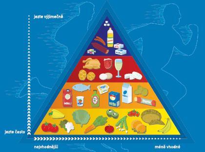 2.4. Výživová pyramída a stravovací tanier Výživová pyramída: Potraviny sú členené do niekoľkých základných skupín.