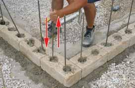 Dutiny vystužíme oceľovou rebrovanou výstužou, ktorá nadväzuje na výstuž vyčnievajúcu zo základov s prekrytím min. 15 cm.