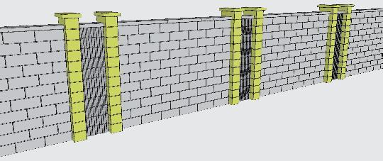 3 Perspektívny pohľad na možné riešenie výstavby plného oplotenia z Rivago tvárnic v kombinácii s tvárnicami Drážkovaného plotu.