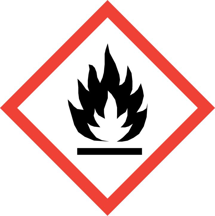 Výstražné slovo: Nebezpečenstvo Výstražné piktogramy: Výstražné upozornenia: H225 Veľmi horľavá kvapalina a pary. H319 Spôsobuje vážne podráždenie očí.