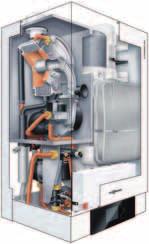 Kompaktný kondenzačný kotol na plyn s nabíjacím zásobníkom pre prevádzku závislú alebo nezávislú na vzduchu v miestnosti.
