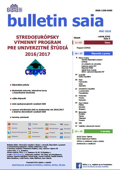 Bulletin SAIA so zameraním na program Informačná brožúra o programe CEEPUS CEEPUS (jún 2016) (máj