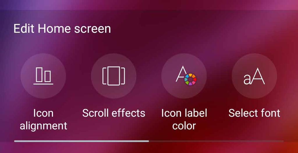 Úprava domovskej obrazovky Svoju domovskú obrazovku môžete rozšíriť, zvoliť efekt posúvania prstom, zmeniť ikonu a písmo, nastaviť veľkosť a farbu ikony a písma a ikony zarovnať na hornú alebo dolnú