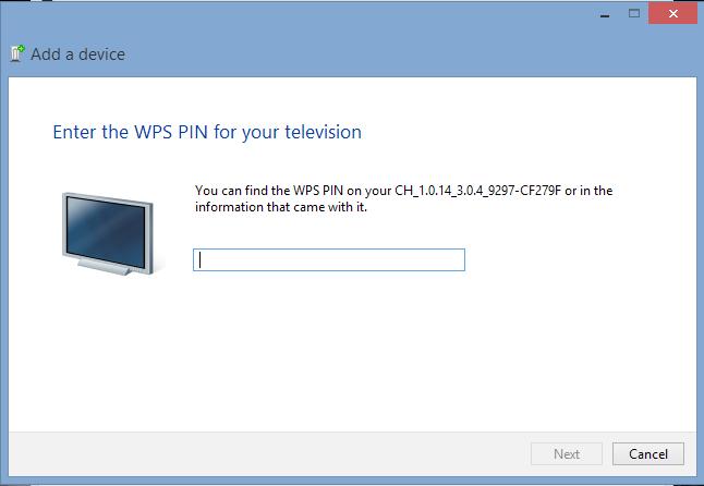 D. Na ďalšej obrazovke zadajte kód WPS IPN, ktorý je zobrazený na obrazovke televízora, a potom kliknite na tlačidlo Next
