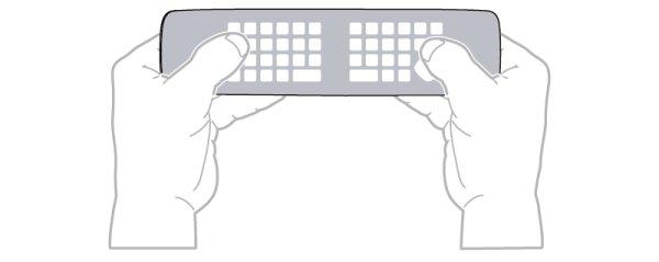 Ak chcete aktivovať tlačidlá klávesnice, otočte diaľkové ovládanie klávesnicou nahor. Diaľkové ovládanie držte v dvoch rukách a píšte oboma palcami.