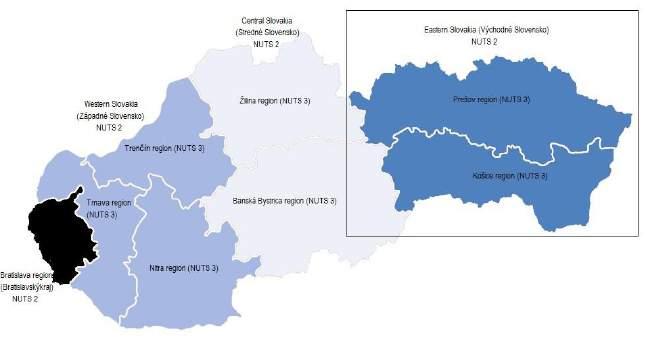 34 1. SLOVAKIA S DECENTRALISATION CONTEXT Slovensko je unitárna krajina rozdelená do ôsmich administratívno správnych, územne samosprávnych krajov, ktoré sa ďalej delia na 2892 samosprávnych obcí, s