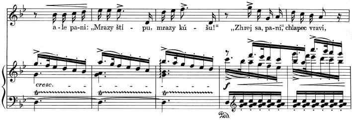 Formu kompozície opäť určuje báseň, jej tri strofy sú v piesni navzájom oddelené fermátami i charakterom ostinátneho klavírneho sprievodu v prvom diele, v protiklade so synkopickým rytmom v druhom