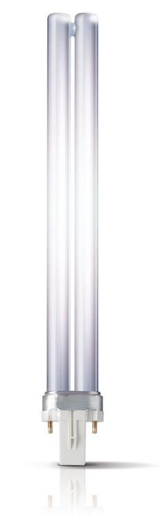 Svetelný zdroj: MASTER PL-S 2 kolíkové Energeticky úsporná kompaktná fluorescenčná žiarivka Kompaktná nízkotlaková ortuťová výbojka s dlhým oblúkom Pozostáva z dvoch tenkých rovnobežných
