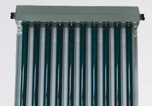SLNEČNÝ KOLEKTOR KTU 10 Trubicový vákuový kolektor určený na vertikálnu montáž nad strešnú krytinu. Trubica je tvorená dvomi sklenenými súosovými rúrkami, medzi ktorými je vákuum.