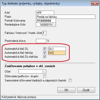 objednávky) na príslušnom type dokladu (cez pravé tlačidlo myši a možnosť Oprav (CTRL + ENTER)) zaškrtnúť príznak Automatická tlač na konkrétnom type
