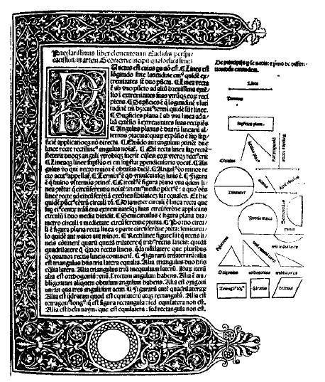 Euklidove základy Jedna strana z prvého vydania