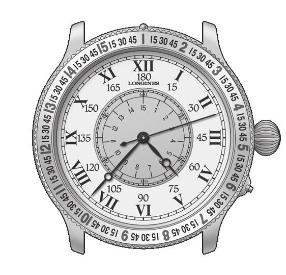 Samonaťahovacie hodinky L699 THE LINDBERGH HOUR ANGLE WATCH 351 Časovo-priestorový číselník a jeho fungovanie Dizajn celých hodiniek The Lindbergh Hour Angle Watch zohľadňuje skutočnosť, že Zem sa