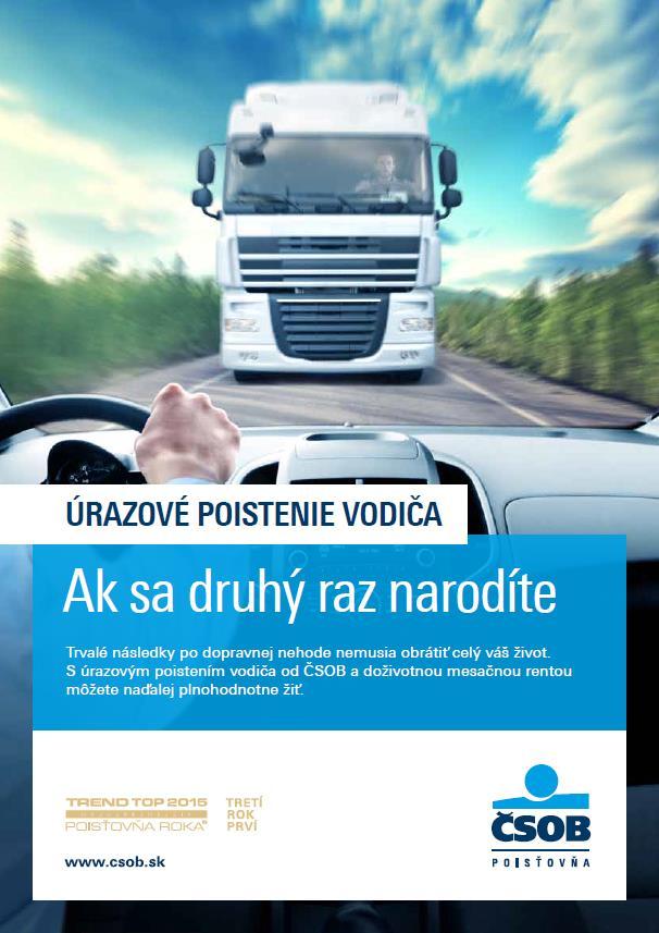 4 Úrazové poistenie vodiča Jedinečné poistenie na Slovenskom trhu má nový vizuál doživotná mesačná renta pre prípad vážneho úrazu pri dopravnej nehode vopred známa výška doživotnej renty za volantom