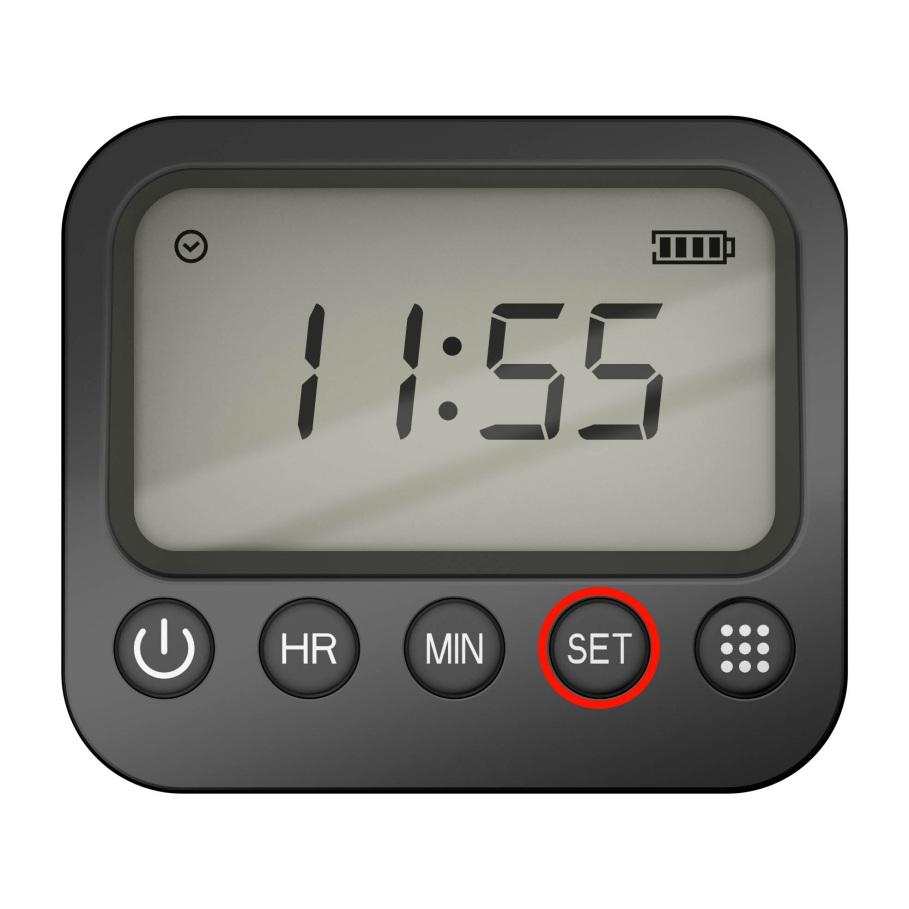 Nastavenie času 1. Stláčajte 2 sekundy tlačidlo [SET]. Objaví sa symbol na nastavenie času. 2. Pomocou tlačidla [HR] nastavte hodiny a pomocou tlačidla [MIN] minúty času.