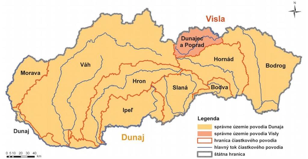 Obrázok 1 Správne územia povodí na národnej úrovni Zdroj: Vodný plán Slovenska, 2009 Jedným z primárnych zdrojov znečistenia povrchových vôd sú nečistené alebo nedostatočne čistené komunálne odpadové
