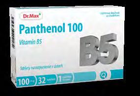 Panthenol 100 100 mg, 32 tbl Vitamín B5 (kyselina pantoténová) prispieva: k zníženiu únavy a