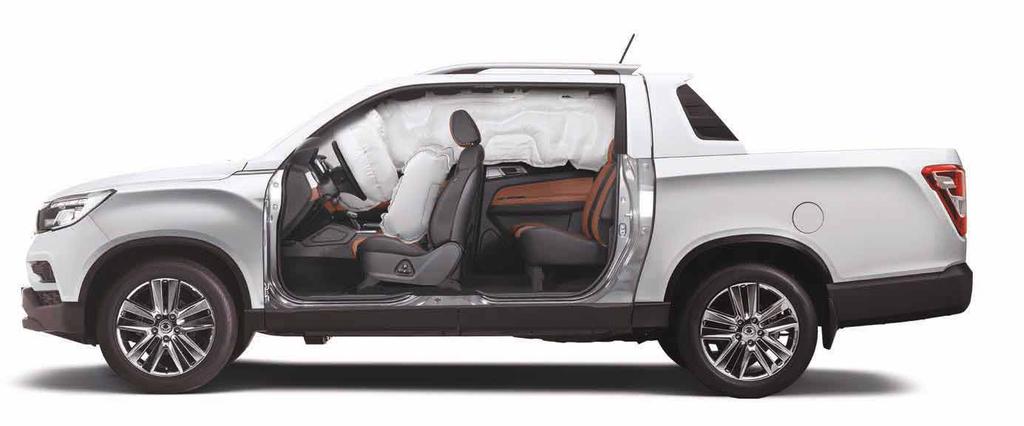 BEZPEČNOSŤ NA PRVOM MIESTE Musso Grand je vybavený šiestimi airbagmi, medzi ktorými sú