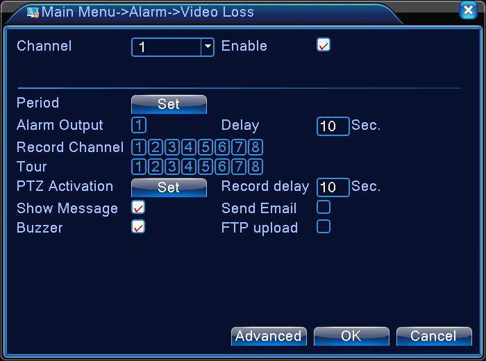 3 Strata videosignálu Keď zariadenie nemôže získať kanál videosignálu, zapne sa alarm straty videa a tiež sa