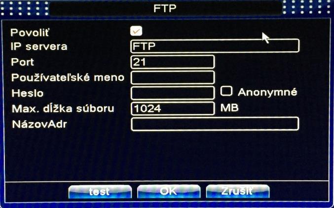 Obrázok 6.8 Nastavenie FTP [Oprávnenie (Enable)]: Kliknite na [Oprávnenie (Enable)] a všetky nastavenia budú k dispozícii ako oprávnené. [IP servera (Server IP)]: IP adresa pre FTP server.