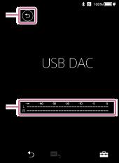 Obrazovka USB-DAC Prehrávač môžete použiť ako zariadenie USB-DAC. Použité túto funkciu na počúvanie hudby na počítači. Spôsob prepnutia na funkciu USB-DAC Ťuknite na na obrazovke knižnice. 1.