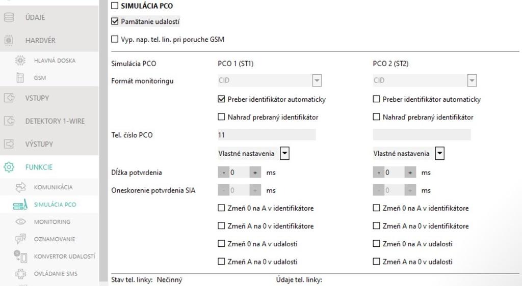 SATEL GPRS-A 31 Obr. 26. Záložka Simulácia PCO. Preber identifikátor automaticky zapnúť možnosť, ak má modul na vlastné prenosy využívať identifikátor používaný ústredňou.