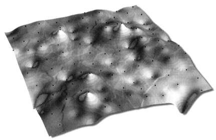 Splajny Obr.4 Metóda inverzných vzdialeností Metóda splajnov (obr. 5) využíva matematicky definované krivky, ktoré po častiach interpolujú jednotlivé časti povrchu.