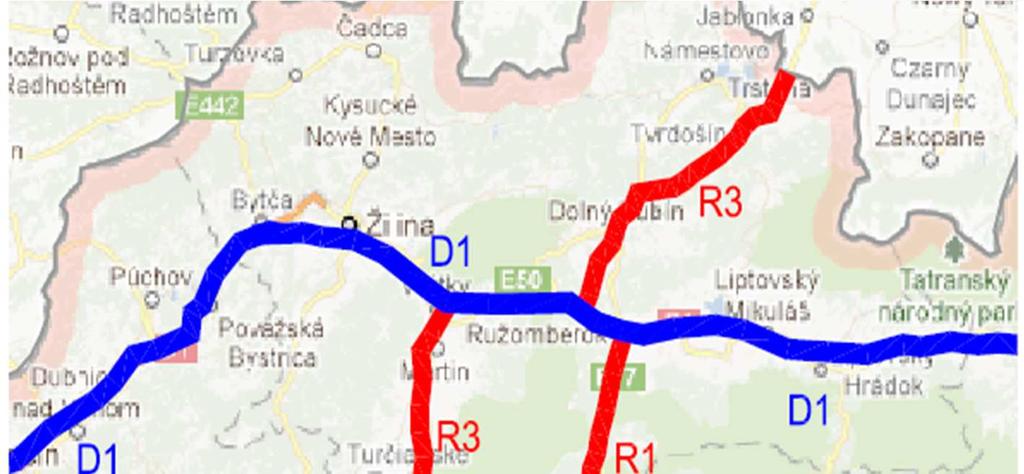 Možnosti riešenia dopravy v smere sever juh a sever západ (Bratislava) R1 Ružomberok B.