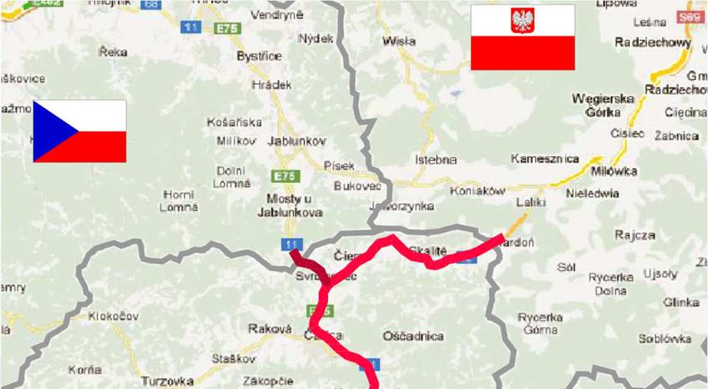 Kapacitné možnosti súčasných cestných komunikácií v trase D3 a R5 (úzke miesta) D3 Žilina Čadca - Svrčinovec - Prípustná intenzita Ip = 546 v./h.
