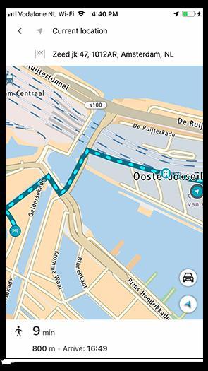 Aplikácia TomTom MyDrive vás privedie do cieľa pešou trasou. Poznámka: Pešia trasa k cieľovému miestu je k dispozícii, ak od neho nie ste ďalej ako 2 km.