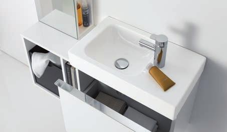 2 3 4 1 1 Zladený kúpeľňový nábytok dopĺňa sortiment umývadielok Geberit icon.