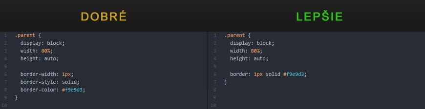 tvar. Príklad: Vrámci CSS štýlu oddeľujeme súvislé bloky voľným riadkom pre lepšiu prehľadnosť Pri mapovaní štýlu preferujeme triedy CSS.